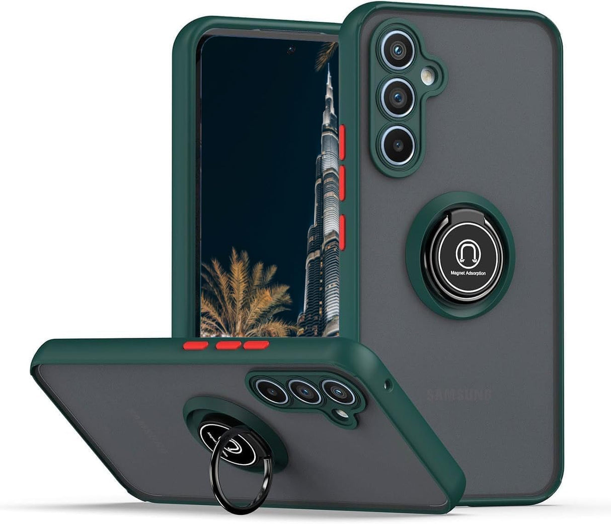 TR-PLANET Rotational Metal Ring Case for Samsung Galaxy S25 Plus – Shockproof Matte Bumper Cover with Kickstand, Magnetic Car Mount Compatible Hard Back Cover for Samsung Galaxy S25 Plus, Green/Grey