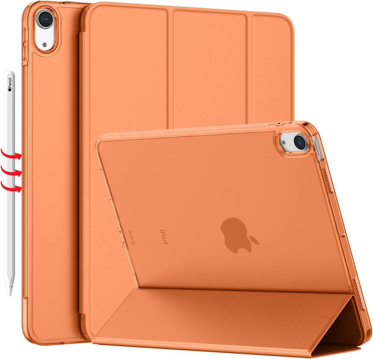 جراب AWH لجهاز iPad Air 5 2022/iPad Air 4 2020 - غطاء واقٍ أنيق مقاس 10.9 بوصة مع ظهر صلب شفاف غير لامع، وتوافق مع Touch ID - مثالي لجهاز iPad Air من الجيل الخامس/الرابع (برتقالي)