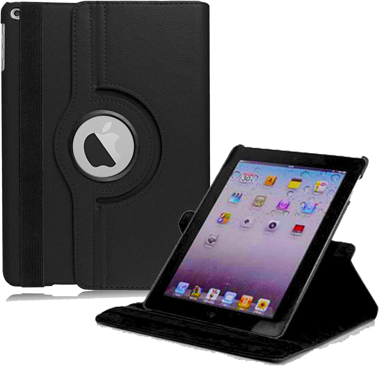 جراب جلدي لجهاز iPad Air 2 الجديد من AWH مقاس 9.7 بوصة - غطاء ذكي بحامل دوار 360 درجة مع خاصية السكون والاستيقاظ التلقائي لجهاز Apple iPad Air أو جهاز iPad اللوحي الجديد مقاس 9.7 بوصة 2017 - أسود