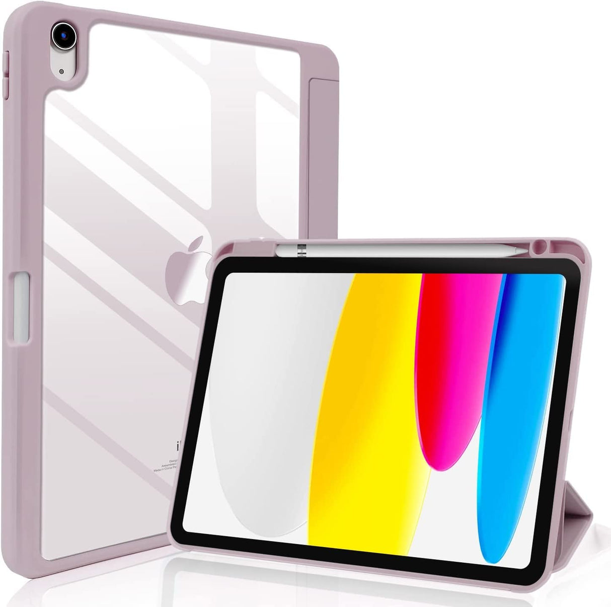 جراب AWH لجهاز iPad الجيل العاشر 2022 مع حامل قلم رصاص، غطاء ذكي رفيع مع غطاء خلفي شفاف لجهاز iPad10 مقاس 10.9 بوصة، مع خاصية السكون/التنشيط التلقائي (أرجواني تارو)