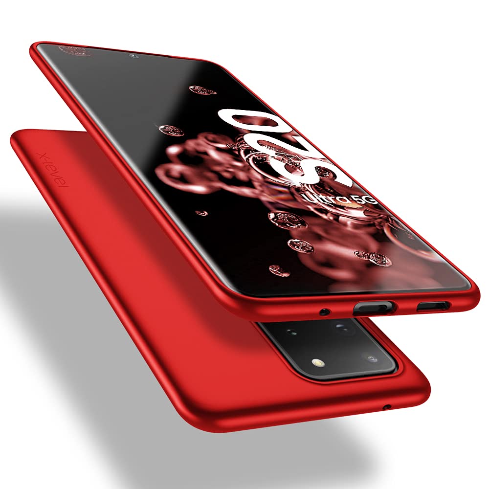 جراب X-Level متوافق مع هاتف Samsung Galaxy S20 Ultra 5G - غطاء هاتف محمول ناعم من مادة TPU بتصميم نحيف، بطبقة نهائية غير لامعة لهاتف S20 Ultra - أحمر
