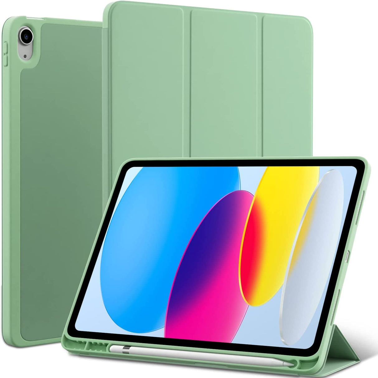 غطاء AWH Alpine Green الذكي للتحكم التلقائي في الإيقاظ/النوم، مع حامل أقلام مدمج، وحافظة ثلاثية الطي، ودعم شحن القلم، متوافق مع جهاز Apple iPad من الجيل العاشر، طراز A2696 A2757 (أخضر ماتشا)