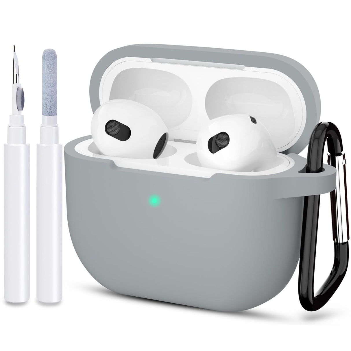 جراب ATUAT متوافق مع AirPods 3، غطاء سيليكون واقي لجراب AirPods من الجيل الثالث 2021، شحن لاسلكي - رمادي