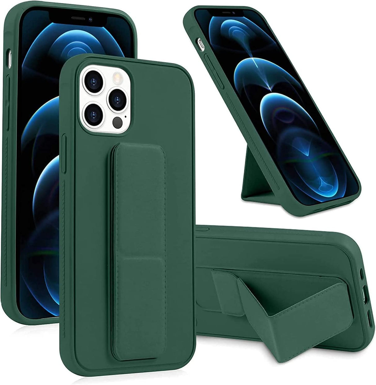 Zubitech Case for Iphone 15 Pro Back Stand Case Magnetic Car Holder Soft Silicone Case Horizontal and Vertical Kickstand Cover Wrist Strap Full protection Case for iPhone 15 Pro (iPhone 15 Pro, Green)