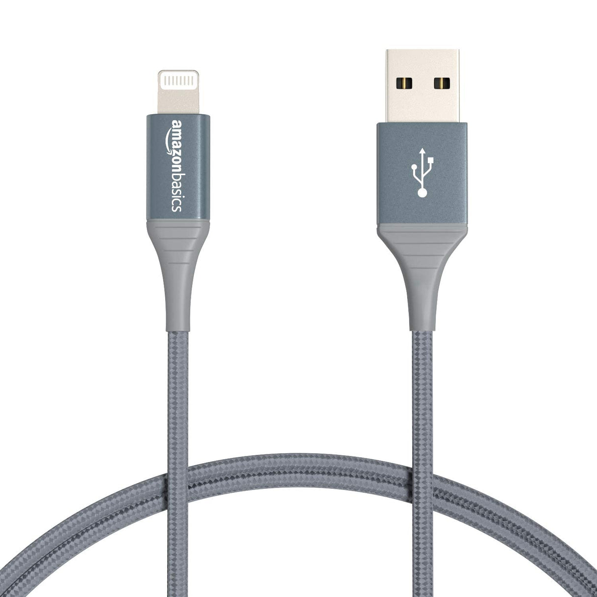 كابل شاحن أمازون بيسكس USB-A إلى Lightning، سلك مضفر من النايلون، شاحن معتمد من MFi لأجهزة Apple iPhone 14 13 12 11 X Xs Pro وPro Max وPlus وiPad، عمر افتراضي يصل إلى 10,000 ثنية، 6 أقدام (2 متر)، رمادي غامق
