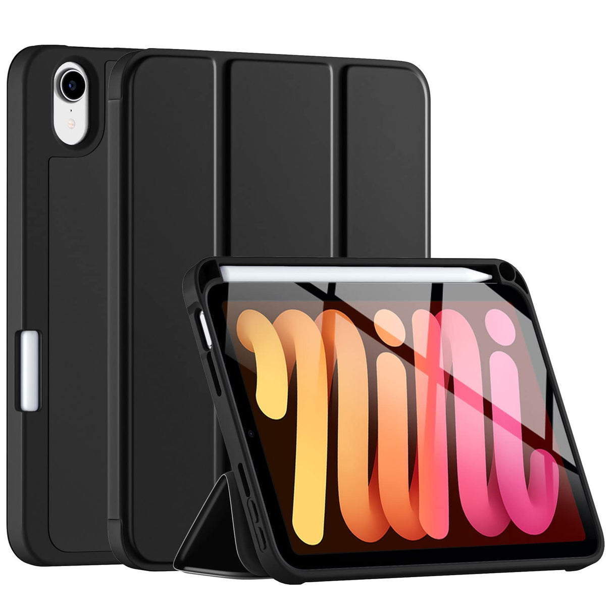 Wenlaty for iPad Mini 7 Case 2024 (A17 Pro), for iPad Mini 7th/6th Generation Case 8.3 Inch 2024/2021 with Pencil Holder, Slim Trifold Stand Cover with Soft TPU Back, Auto Sleep/Wake Cover, Black