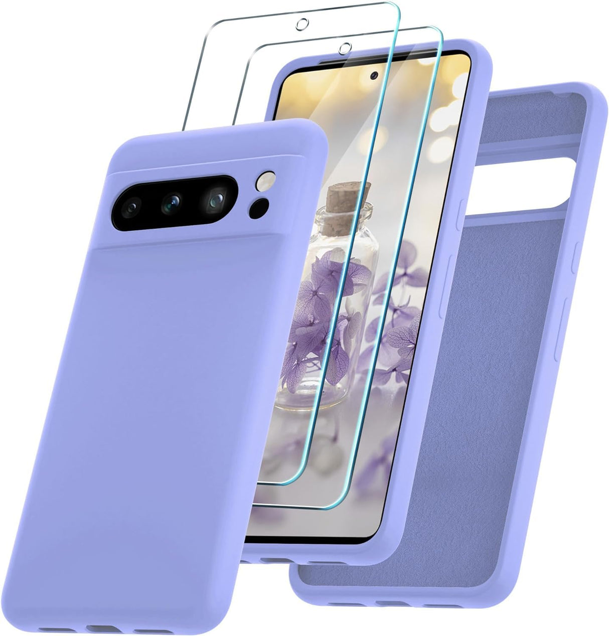 جراب AWH لهاتف Google Pixel 8 Pro - جراب هاتف من السيليكون مع واقي شاشة - بطانة ناعمة من الألياف الدقيقة مضادة للخدش - غطاء نحيف مقاوم للصدمات بالكامل يدعم الشحن اللاسلكي (أرجواني)