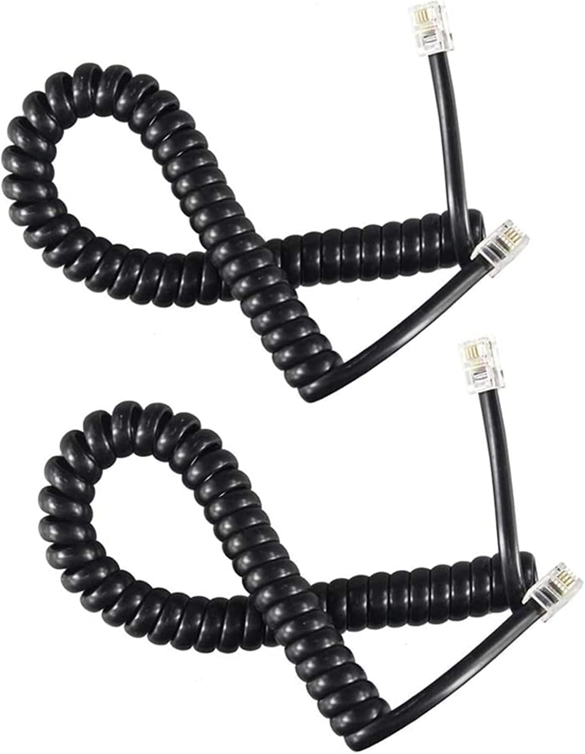 سلك سماعة الهاتف، قطعتان، كابل هاتف ملفوف بطول 2 متر (6 أقدام)، سلك هاتف أرضي حلزوني أسود، متوافق مع هواتف IP والهواتف المكتبية - أسود
