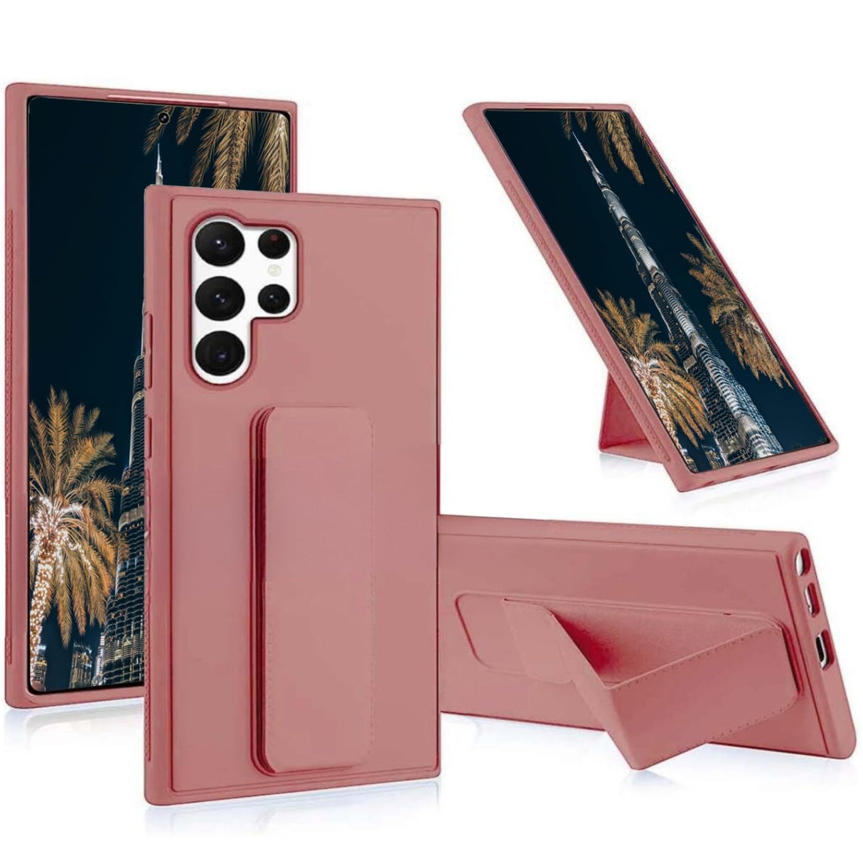 TR-PLANET for Samsung Galaxy S25 Ultra Case, Multi Stand Case with Magnet Holder, Premium Silicone Vertical/Horizontal Hand Strap Grip Cover, Anti Fingerprint Case For Samsung Galaxy S25 Ultra, Pink