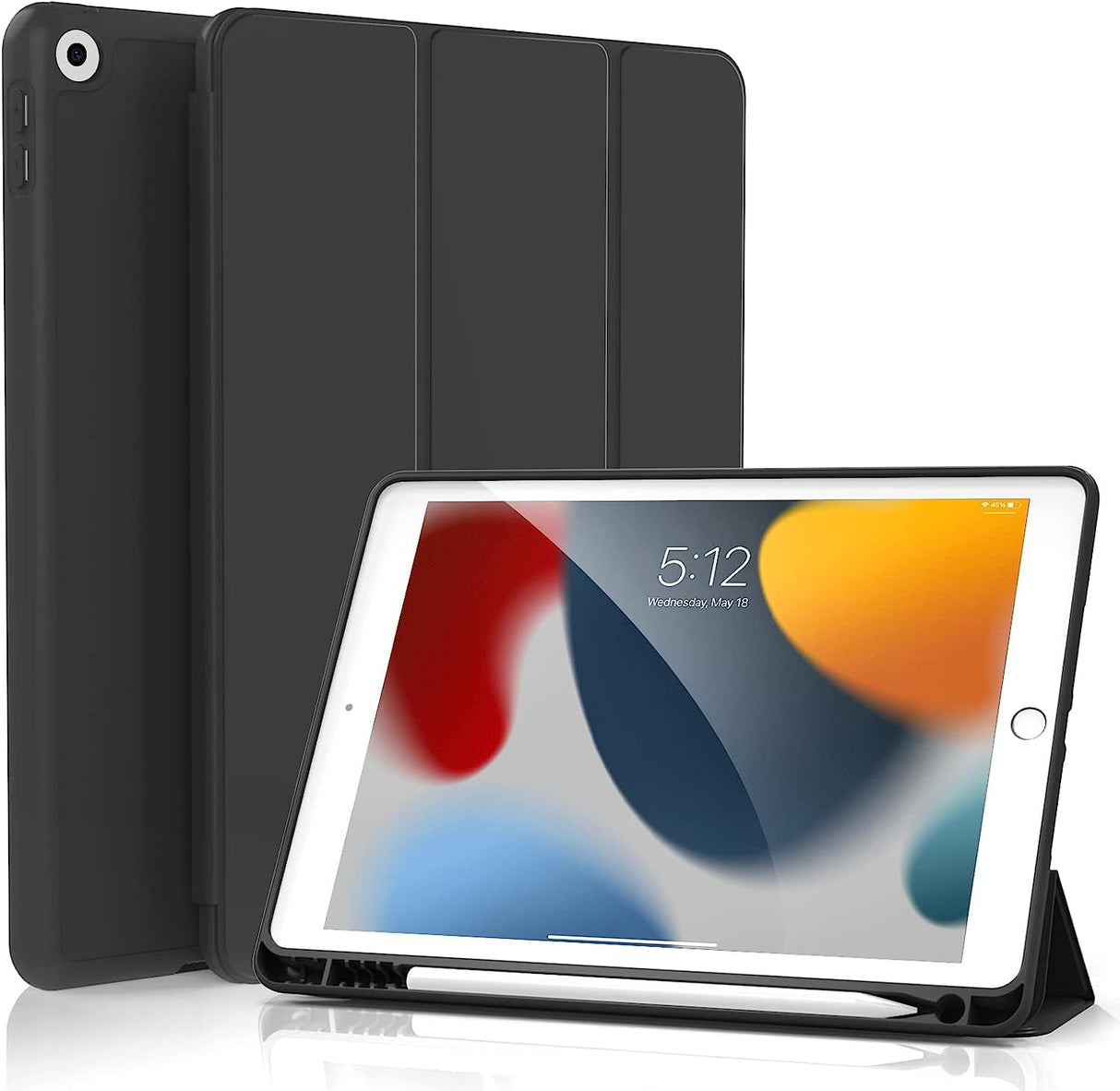 جراب AWH لجهاز iPad 10.2 - الجيل التاسع 2021 / iPad الجيل الثامن 2020 / iPad الجيل السابع 2019 مع حامل قلم وخاصية السكون/التنشيط التلقائي لغطاء خلفي ناعم رفيع - أسود