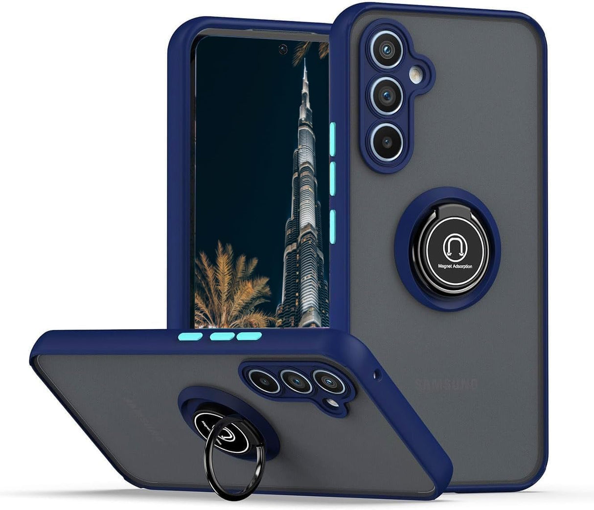 TR-PLANET Rotational Metal Ring Case for Samsung Galaxy S25 Plus – Shockproof Matte Bumper Cover with Kickstand, Magnetic Car Mount Compatible Hard Back Cover for Samsung Galaxy S25 Plus, Blue/Grey