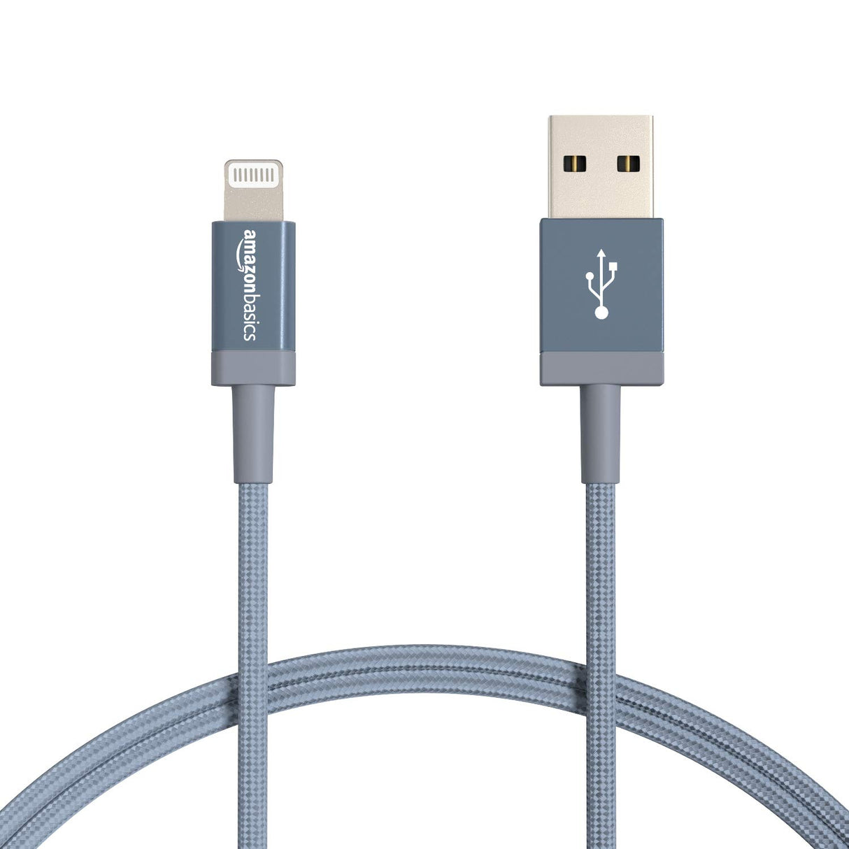 كابل شاحن أمازون بيسكس USB-A إلى Lightning، قطعتان، سلك مضفر من النايلون، شاحن معتمد من MFi لأجهزة Apple iPhone 14 13 12 11 X Xs Pro وPro Max وPlus وiPad، بطول 3 أقدام (1 متر)، رمادي غامق