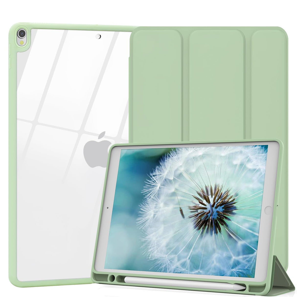 Xkladz Case Compatible with iPad Air 3rd Generation, iPad Pro 10.5 inch 2017 Case with Pencil Holder, Stand Clear Back Cover for iPad Air 3rd Gen 10.5" 2019, Auto Sleep/Wake, Light Green