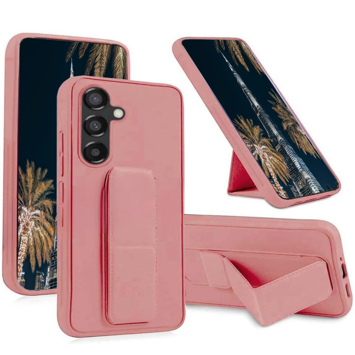 جراب TR-PLANET لهاتف Samsung Galaxy S25 Plus، جراب متعدد الحوامل مع حامل مغناطيسي، غطاء قبضة يد عمودي/أفقي من السيليكون الفاخر، جراب مضاد لبصمات الأصابع لهاتف Samsung Galaxy S25 Plus، وردي