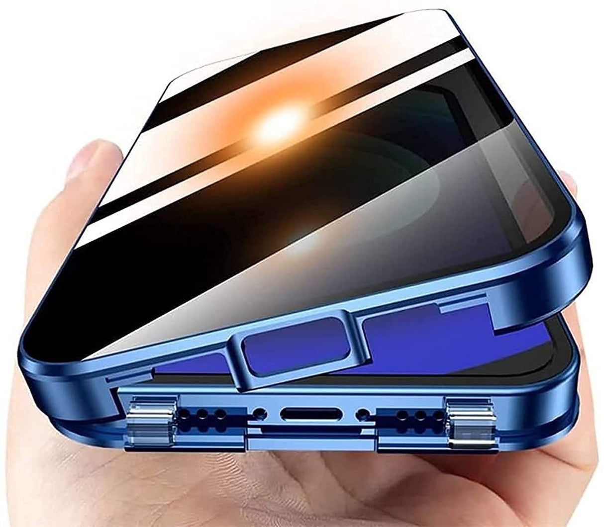 Anti Peep Case for iPhone 12 Pro Max,Privacy Screen Camera Lens Protector, Double Sided Buckle Safety Lock 360 Full Body Clear Glass Cover Shockproof Bumper Cases (iPhone 12 Pro Max, Gold)