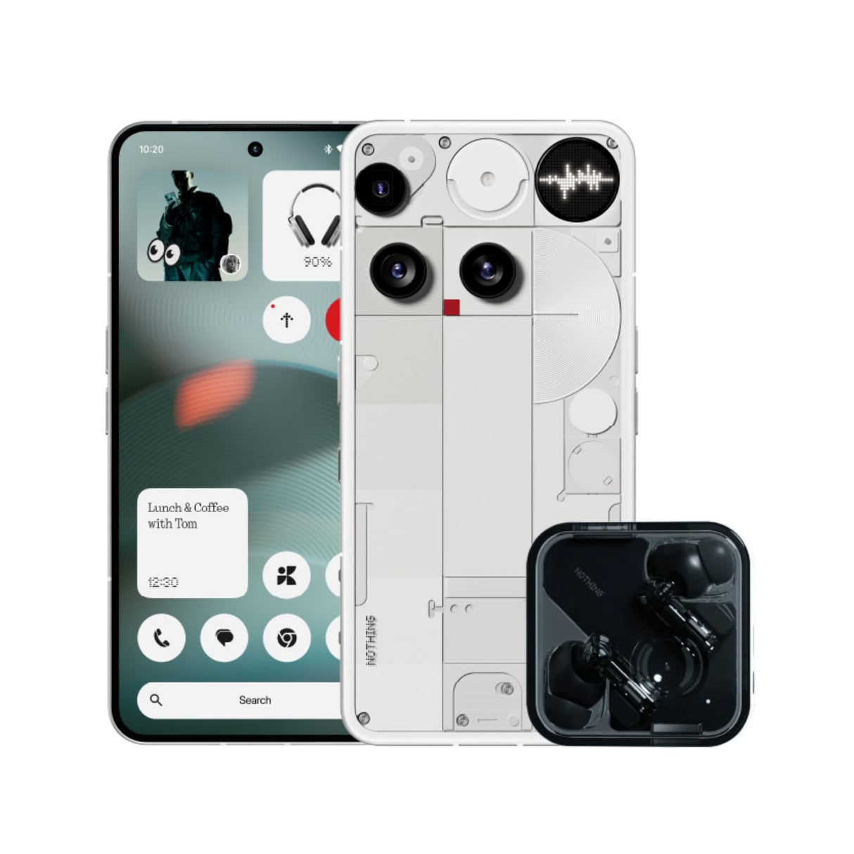 هاتف Nothing Phone (3) A024 5G White Bundle، (ذاكرة وصول عشوائي 16 جيجابايت، سعة تخزين 512 جيجابايت) كاميرا 50 ميجابكسل، شاشة مرنة AMOLED LTPS بدقة FHD+ مقاس 6.67 بوصة، 5150 مللي أمبير في الساعة