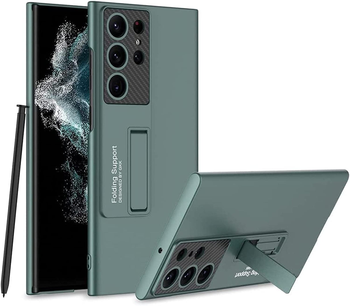 جراب AWH لهاتف Samsung Galaxy S23 Ultra صلب غير لامع من البولي كربونات مع مسند مدمج مضاد للصدمات لهاتف Samsung Galaxy S23 Ultra (أخضر)