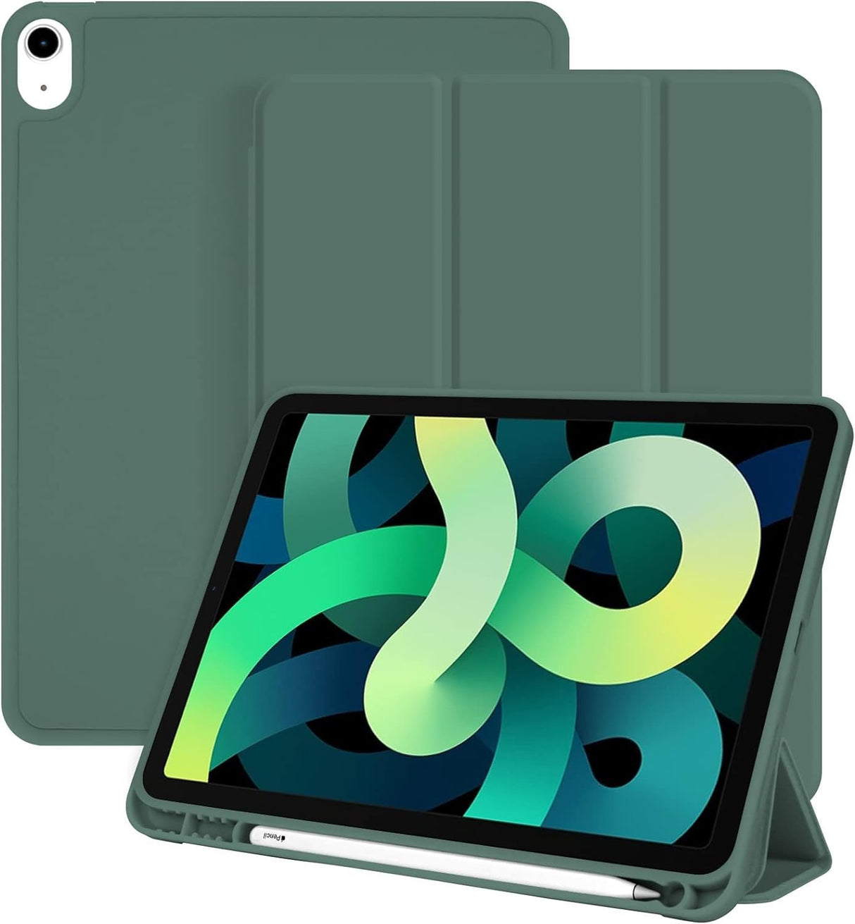 AWH iPad Air 5/4 Case - iPad Air 5th/4th Generation Case for 10.9 Inch 2022/2020 Model - Auto Wake/Sleep Cover, Protective Cover with Pencil Holder, Slim Soft TPU Back Smart Trifold Stand - GREEN