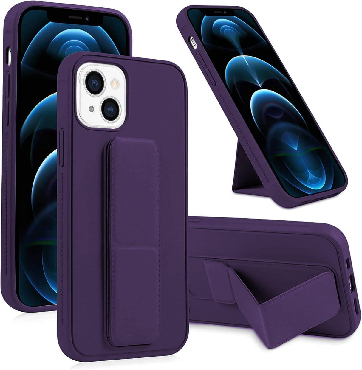 Zubitech Case for Iphone 14 Plus Back Stand Case Magnetic Car Holder Soft Silicone Kickstand Cover Wrist Strap Full protection Anti Fingerprint Case for iPhone 14 Plus (iPhone 14 Plus, Dark Purple)