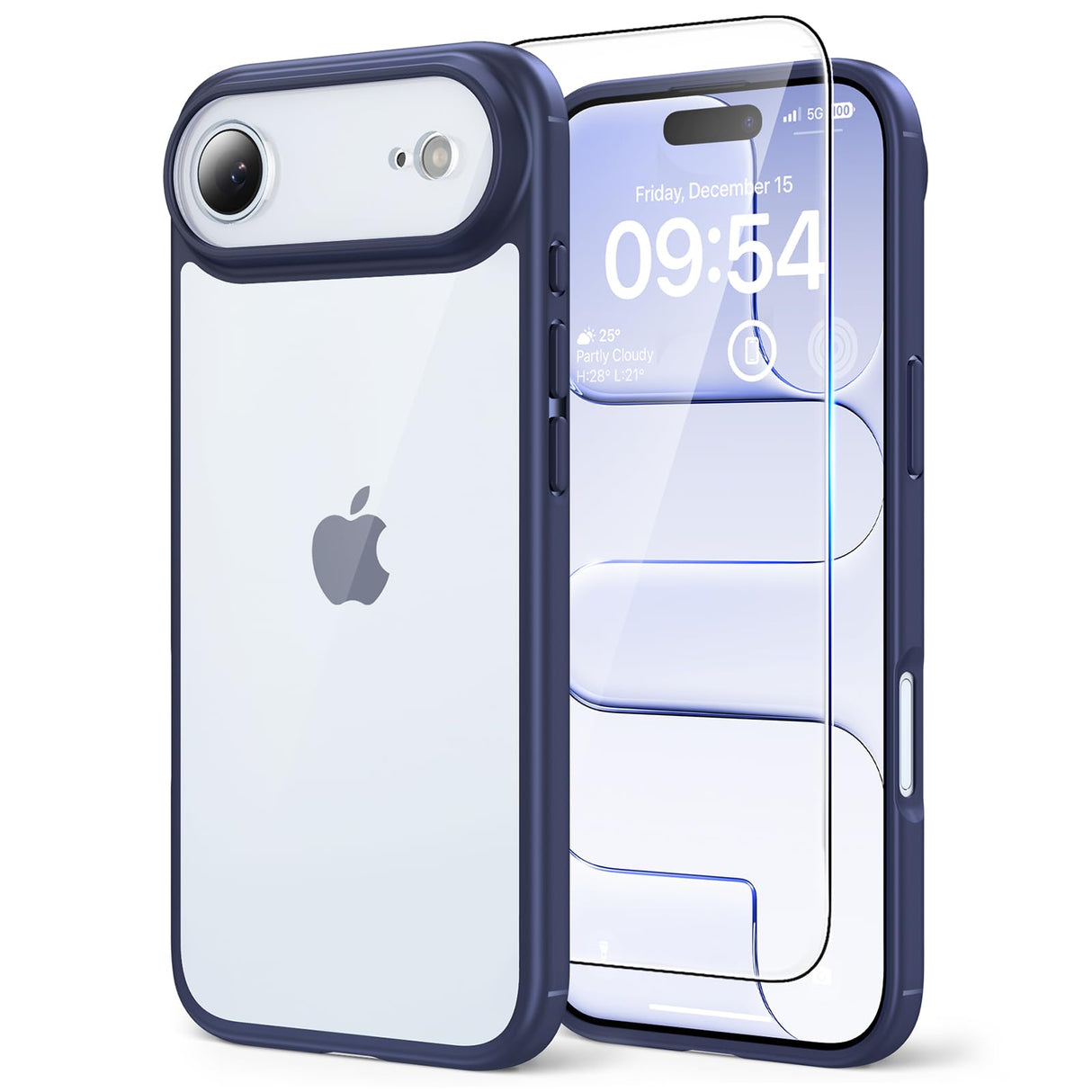 TAURI for iPhone Air Case with 1-Pack Screen Protector, Camera Lens Full Protection, Military-Grade Protection, Shockproof Transparent Back Bumper Phone Cover - Blue