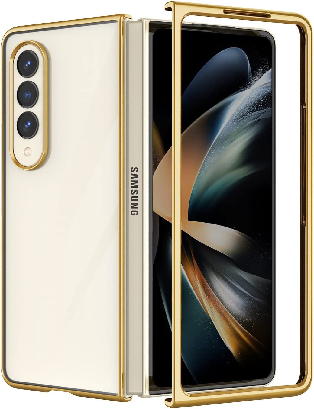 AWH Phone Case Compatible with Samsung Galaxy Z Fold 4, Clear Transparent Luxury Protective Electroplated Cover for Samsung Galaxy Z Fold 4 5G, (Gold)