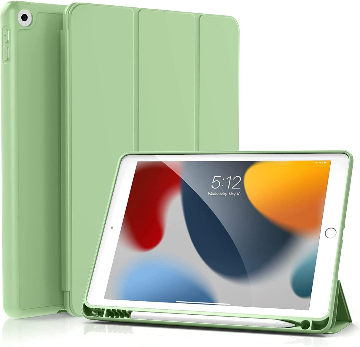 جراب AWH لجهاز iPad 10.2 - الجيل التاسع 2021 / iPad الجيل الثامن 2020 / iPad الجيل السابع 2019 مع حامل قلم وخاصية السكون/التنشيط التلقائي لغطاء ذكي رفيع وناعم - أخضر