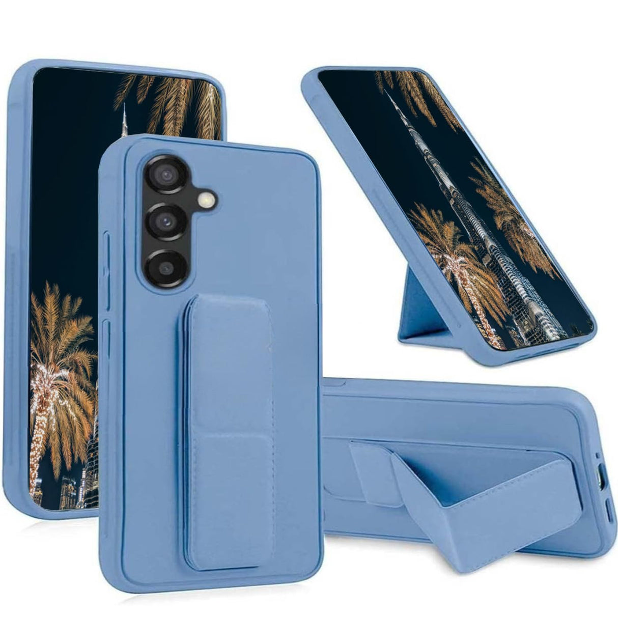 غطاء TR-PLANET لهاتف Samsung Galaxy S25، غطاء مقاوم للصدمات مع حامل مغناطيسي وحزام معصم، قبضة رأسية/أفقية، حماية كاملة ومضاد لبصمات الأصابع، جراب سيليكون لهاتف S25، أزرق فاتح