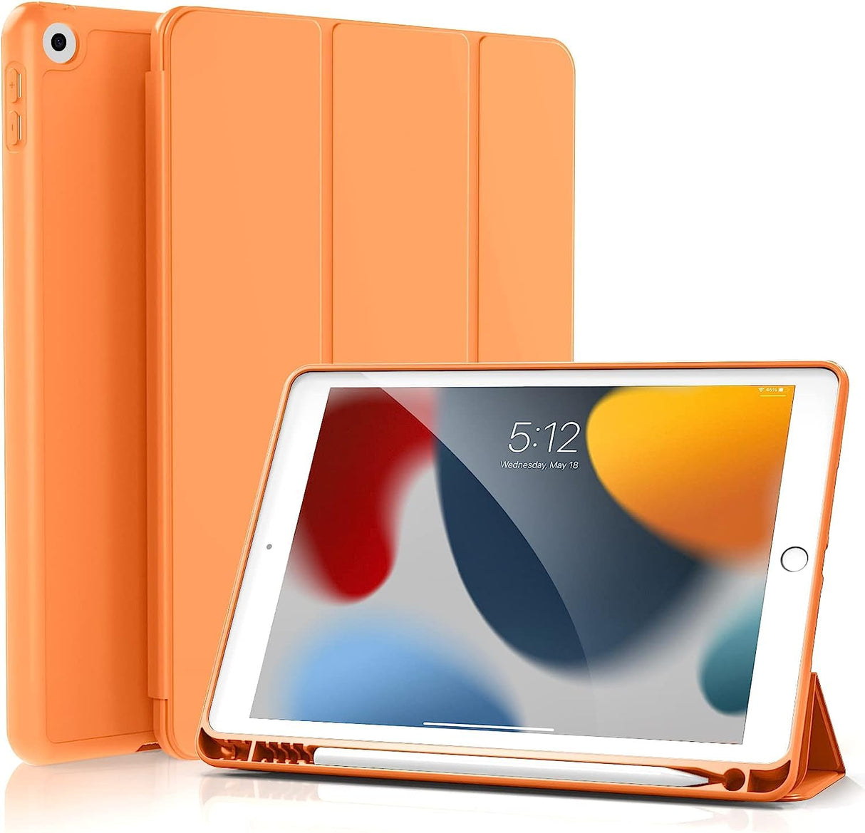 جراب AWH لجهاز iPad 10.2 - الجيل التاسع 2021 / iPad الجيل الثامن 2020 / iPad الجيل السابع 2019 مع حامل قلم وخاصية السكون/التنشيط التلقائي لغطاء ذكي رفيع وناعم - برتقالي