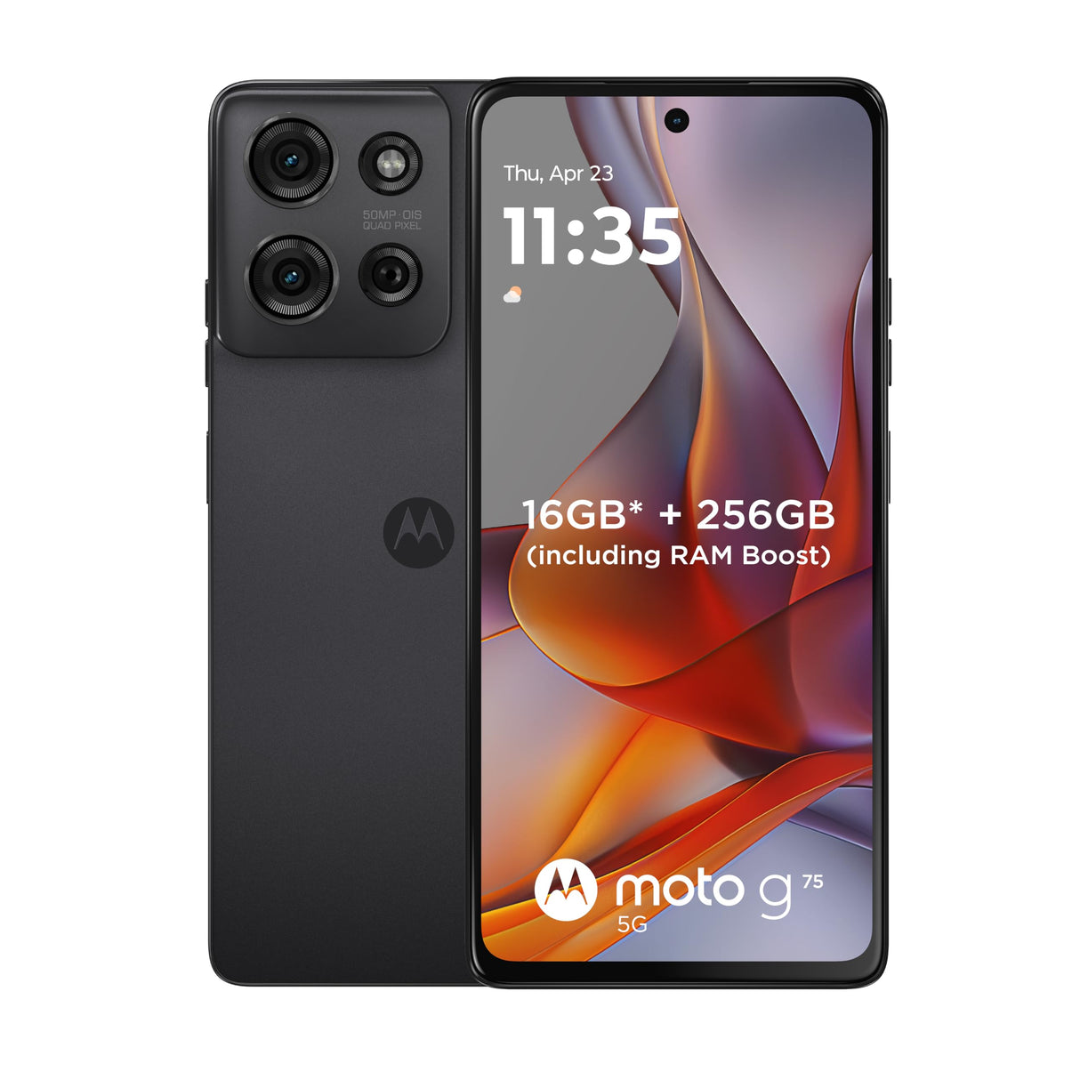MOTOROLA G75 5G | Dual SIM (pSIM + eSIM) | 8GB RAM + 256GB Storage | 6.78" 120Hz Display | 50MP OIS Camera | 5000mAh Battery | 30W Wired & 15W Wireless Charging (Charcoal Grey)