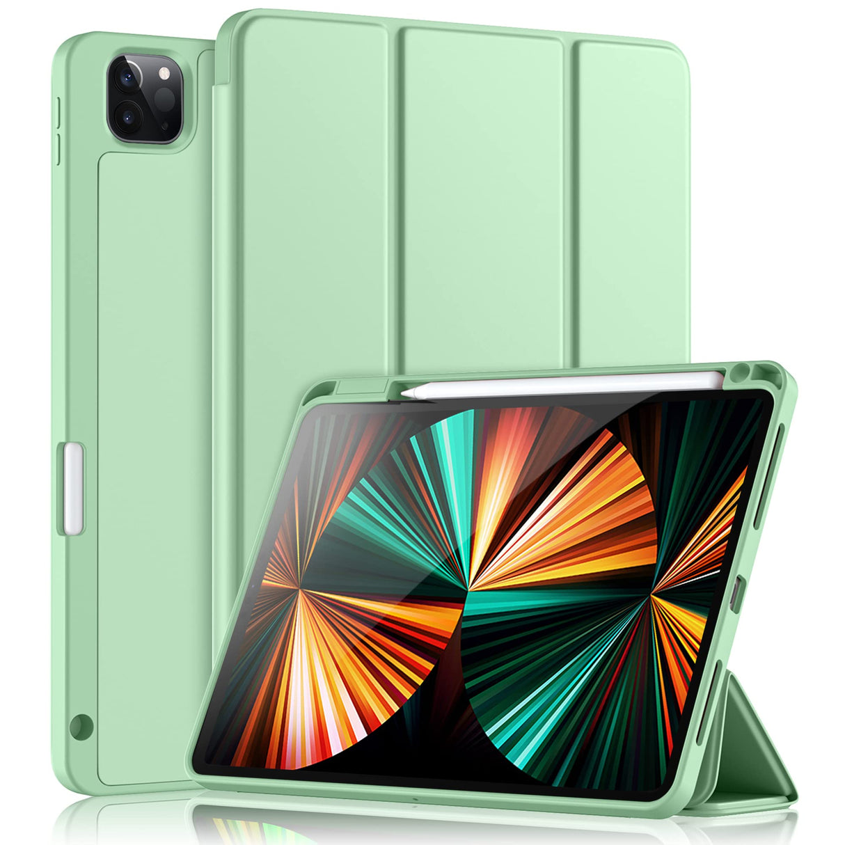 Wenlaty Case Compatible with iPad Pro 11 Case 2021/2020 with Pencil Holder, for iPad Pro 11 Inch Case 3rd/2nd Generation, Trifold Stand Protective Case with Soft TPU Back,Auto Wake/Sleep, Matcha Green