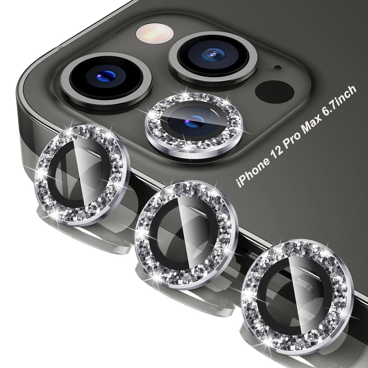 Tensea Compatible with iPhone 12 Pro Max Camera Lens Protector, 9H Tempered Glass Camera Cover Screen Protector for iPhone12 Pro Max 6.7 inch 2020 (Graphite Glitter)