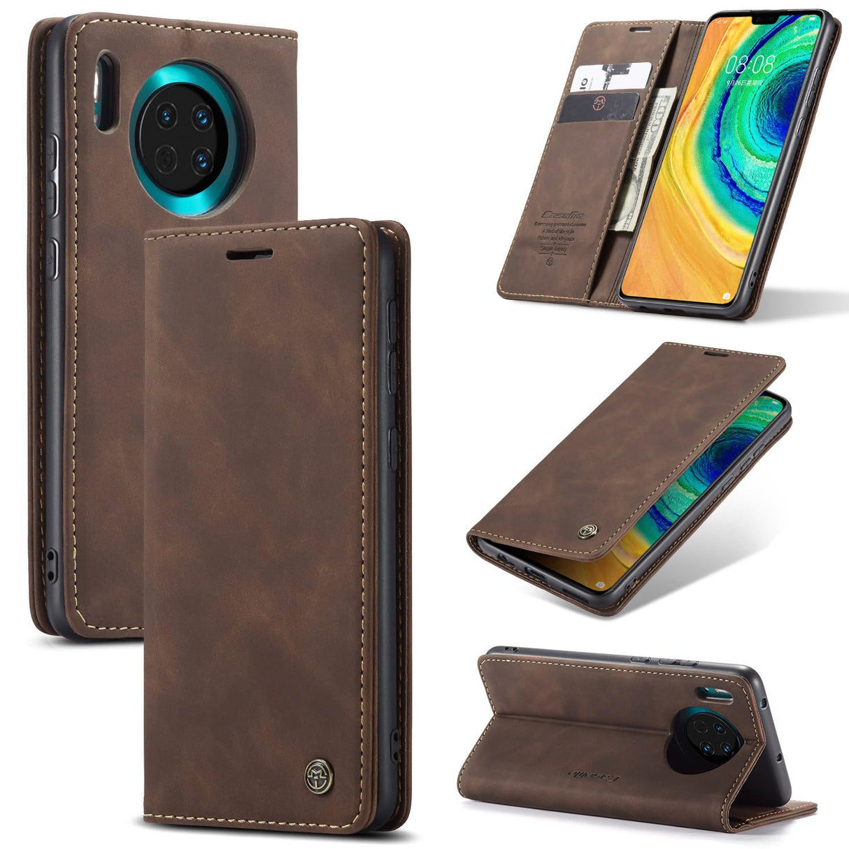 UniqCase لهاتف Huawei Mate 30 4G / Huawei Mate 30 5G جراب واقٍ للبطاقات وغطاء هاتف جلدي - لون بني