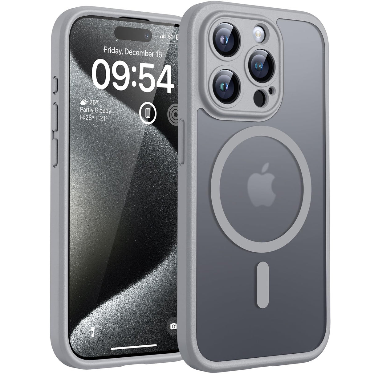 جراب TOCOL لهاتف iPhone 15 Pro مغناطيسي مقاس 6.1 بوصة، حماية مطورة للكاميرا، متوافق مع MagSafe، مقاوم للصدمات بدرجة عسكرية، مضاد للخدش، غير لامع، غطاء شفاف غير قابل للانزلاق، رمادي تيتان