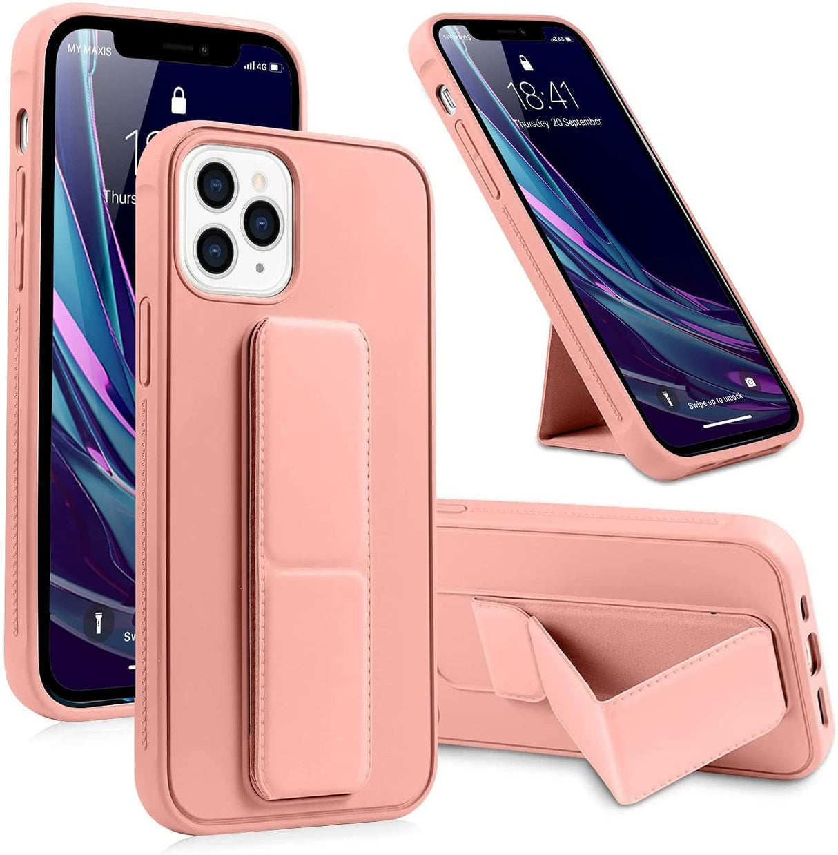 AWH Compatible Case with iPhone 13 Pro Max Case with Hand Grip and Multi Stand, Magnetic Car Mount Kickstand Case, Finger Strap Cover for iPhone 13 Pro Max 6.7 2021, (Pink)