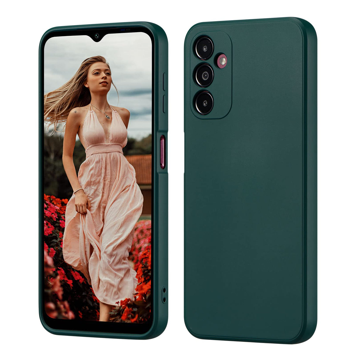 جراب UEEBAI لهاتف Samsung Galaxy A14 5G، جراب سيليكون سائل رفيع مقاوم للصدمات لحماية الجسم بالكامل مع غطاء مطاطي ناعم فائق النحافة من الألياف الدقيقة المضادة للخدش - أخضر غامق