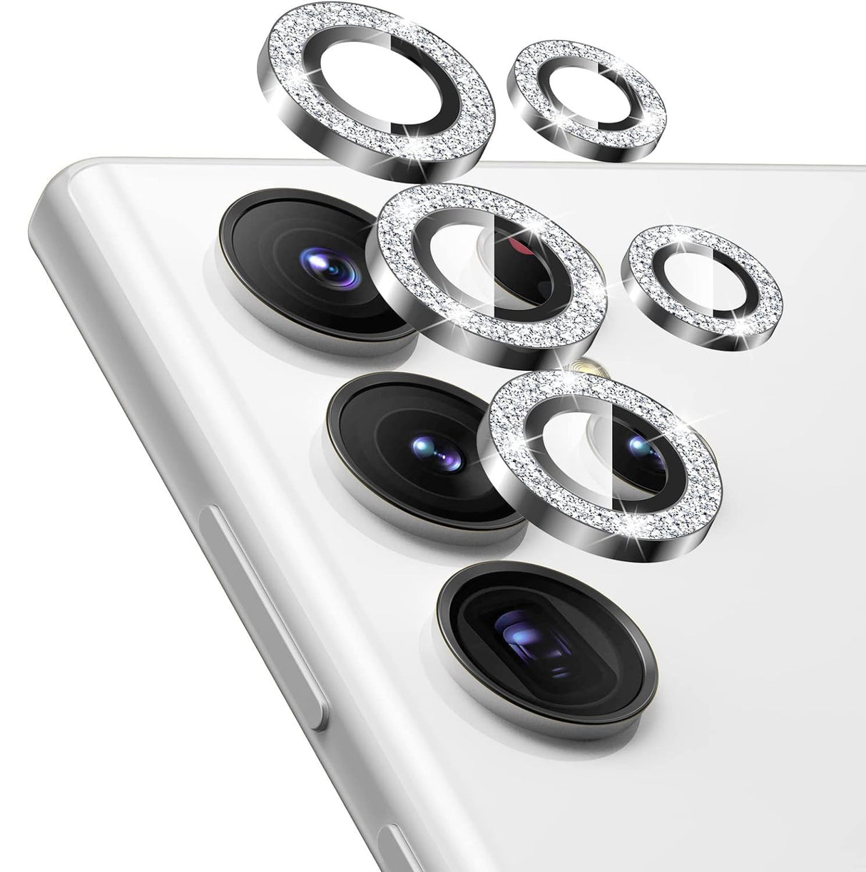 AWH Goton for S23 Ultra Camera Lens Protector - HD Tempered Glass Metal Lens Screen Protector Cover for Galaxy S23 Ultra 5G Accessories - Case-Friendly (Glitter Silver)