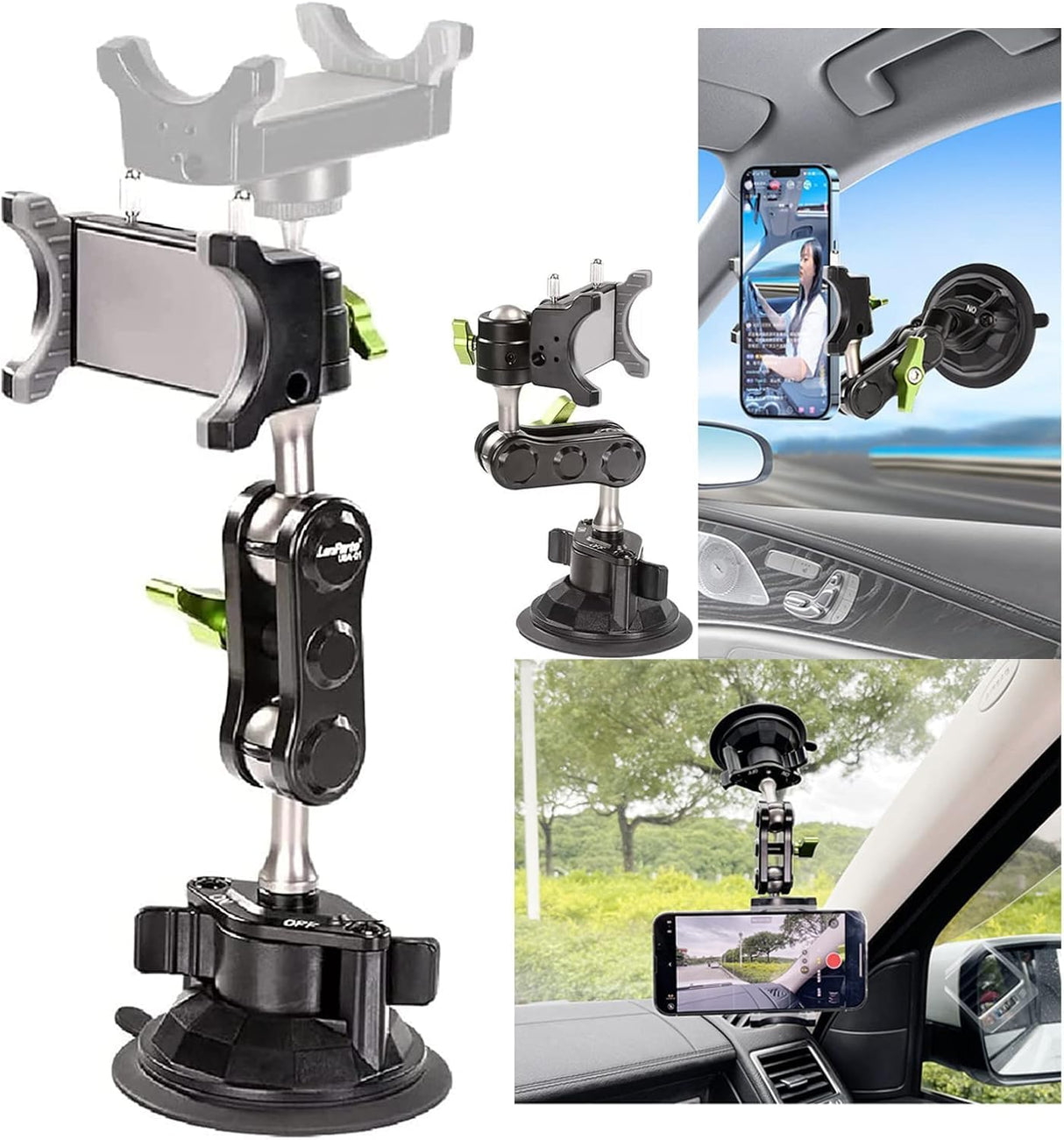 Universal Ball Head Arm for Phone - 360° Rotating Car Phone Mount with Suction Cup - Adjustable Phone Holder for Car, Office, and Home - Universal Ball Head for Easy Installation