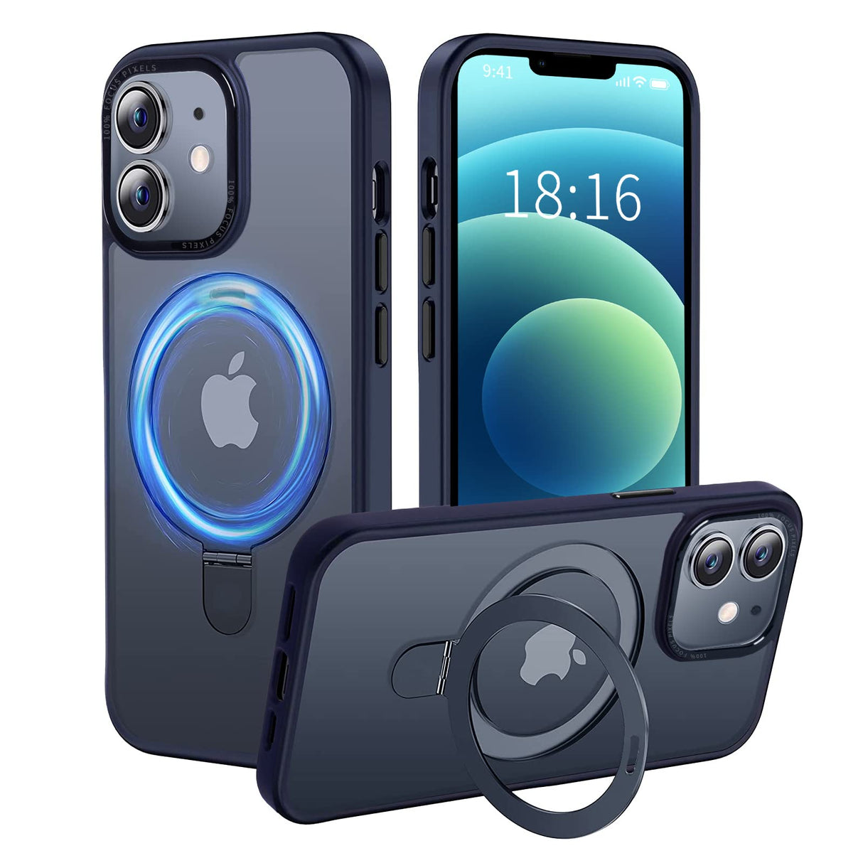 جراب UCHUANG لهاتف iPhone 12/12 Pro مع حامل مغناطيسي غير مرئي مقاوم للصدمات ومضاد للاصفرار، جراب Magsafe رفيع شفاف غير لامع لهاتف Apple iPhone 12/12 Pro مقاس 6.1 بوصة - أزرق داكن