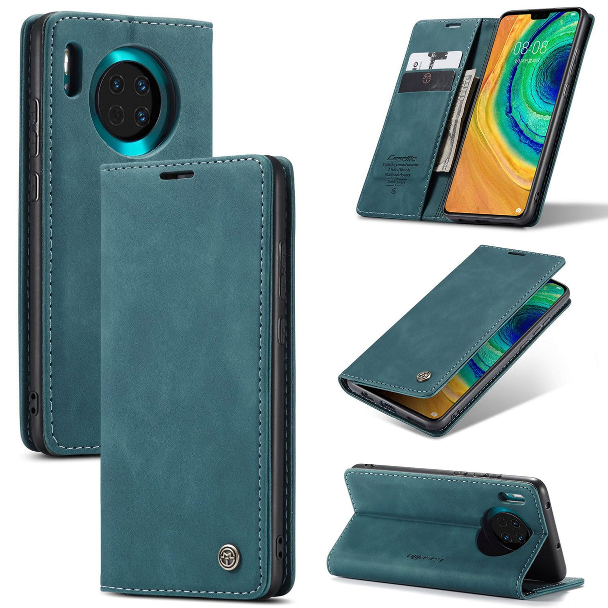 UniqCase لهاتف Huawei Mate 30 4G / Huawei Mate 30 5G جراب حامل للبطاقات وغطاء جلدي للهاتف - أزرق