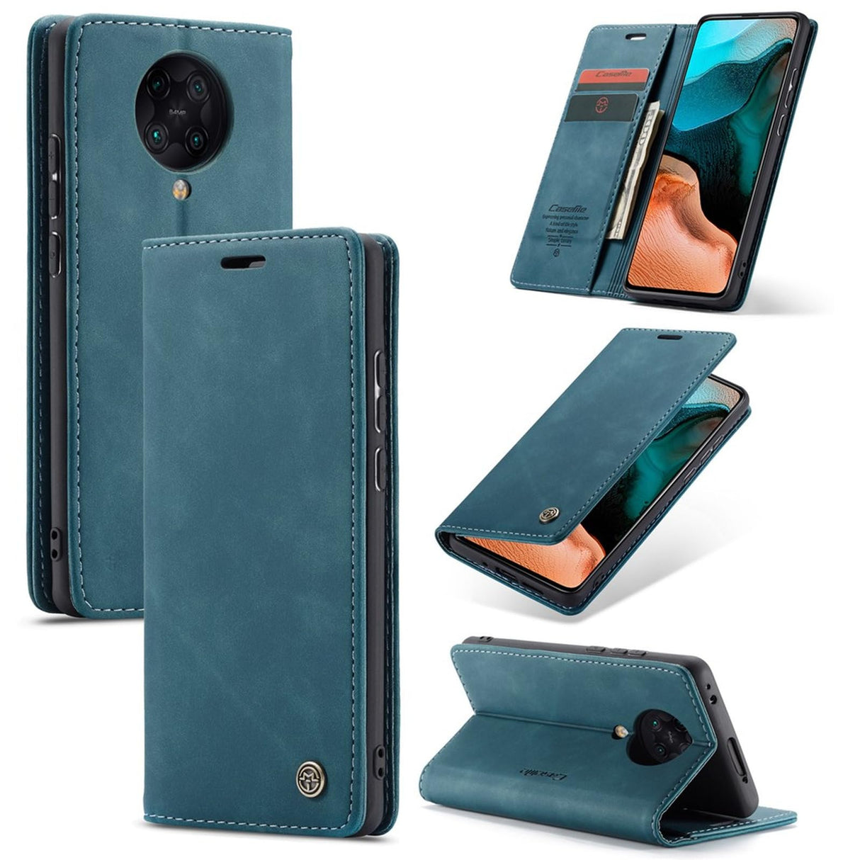 جراب جلدي ممتص تلقائيًا من UniqCase لهاتف Xiaomi Redmi K30 Pro/Poco F2 Pro - أزرق وأخضر
