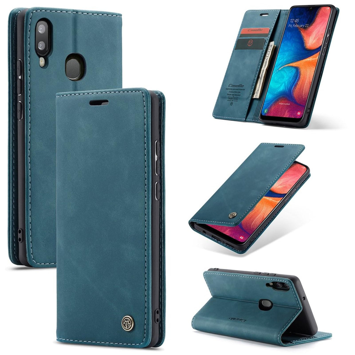 UniqCase Auto-absorbed Leather Flip Wallet Case For Samsung Galaxy A20e - Blue Green