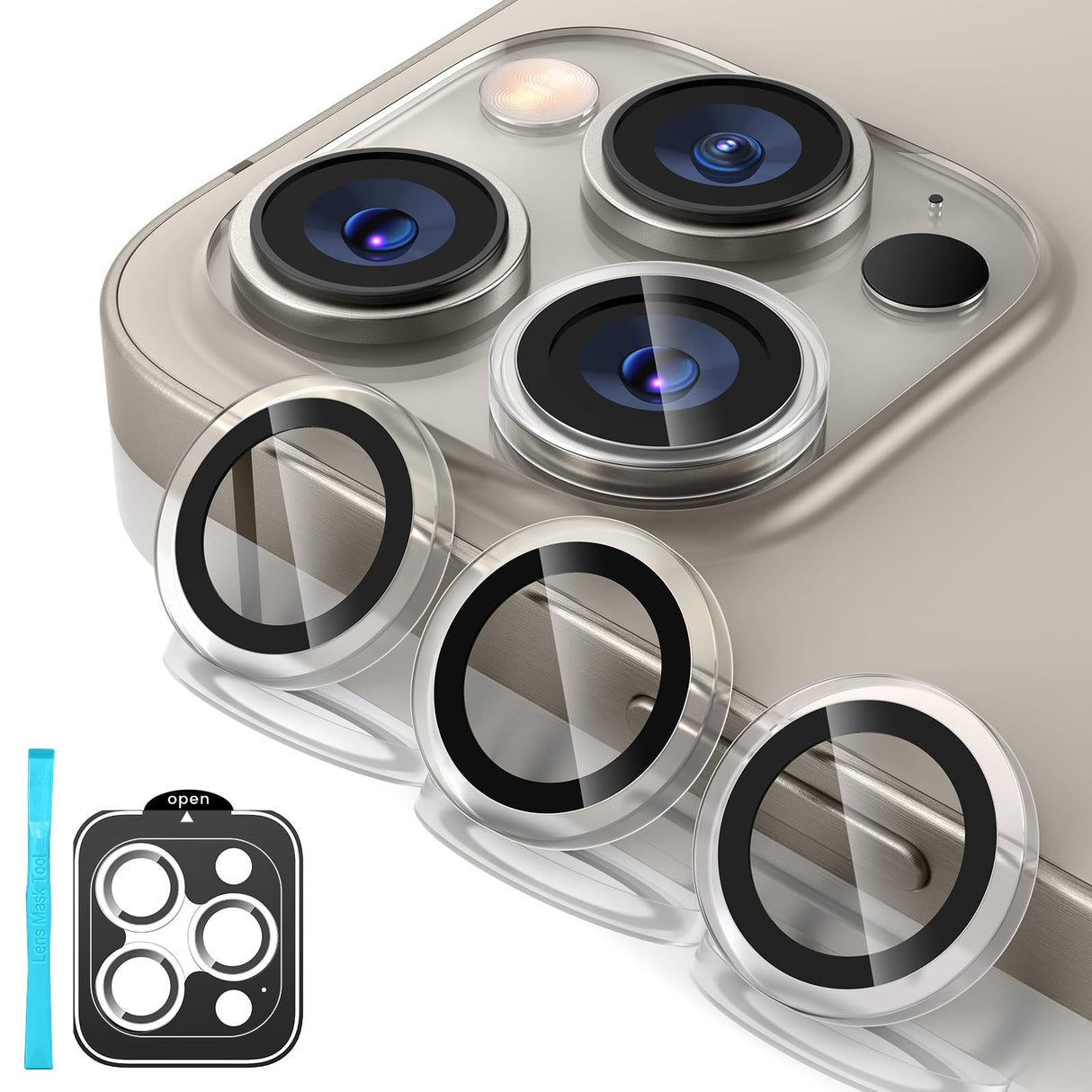 واقي عدسة كاميرا Tensea لهاتف iPhone 15 Pro/iPhone 15 Pro Max، واقي شاشة من الزجاج المقوى 9H، حلقة فردية شفافة لهاتف iPhone 15 Pro Max 6.7 بوصة iPhone 15Pro 6.1 بوصة 2023