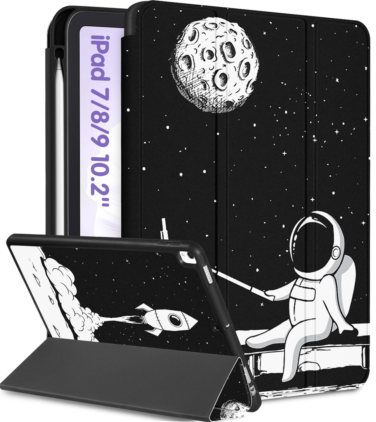 Uppuppy for iPad 9th/8th/7th Generation Case 10.2 Inch Girls Cute Boys Women Folio Smart Cover with Pencil Holder Astronaut Cool Men Design Teens Unique Y2K Cases for iPad 7/8/9 Gen A2602 A2270 A2197