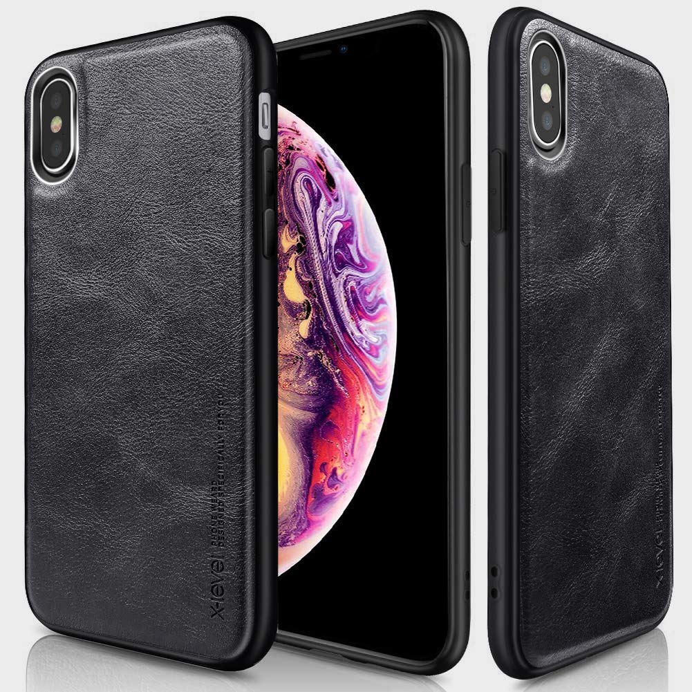 جراب X-level iPhone Xs، جراب iPhone X نحيف رفيع من الجلد الفاخر من مادة البولي يوريثان مع جراب هاتف واقٍ من السيليكون TPU متوافق مع Apple iPhone Xs/iPhone X