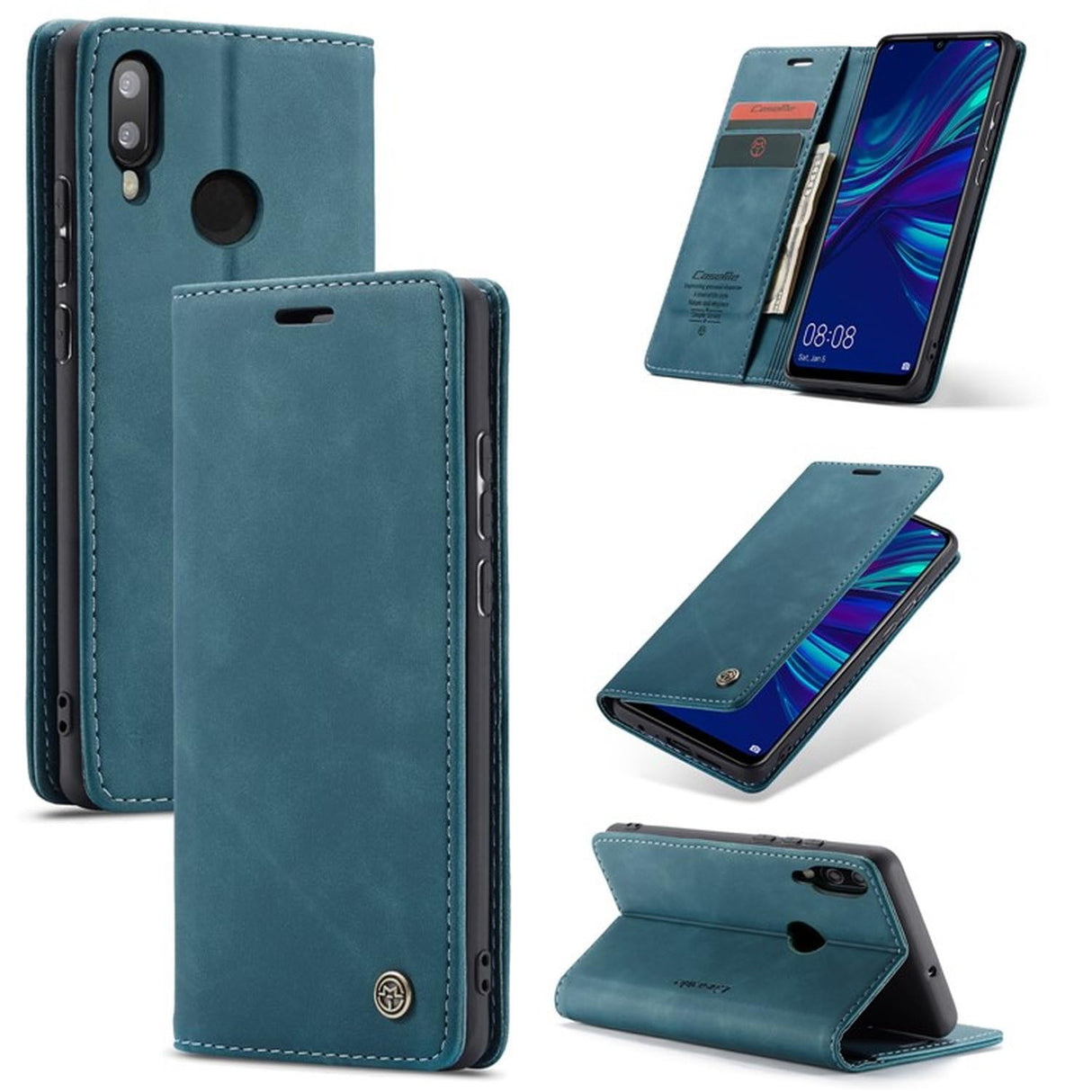 جراب محفظة من الجلد الصناعي من UniqCase مزود بحامل وممتص تلقائيًا لهاتف Huawei P Smart (2019) / Nova Lite 3 (اليابان) - أزرق