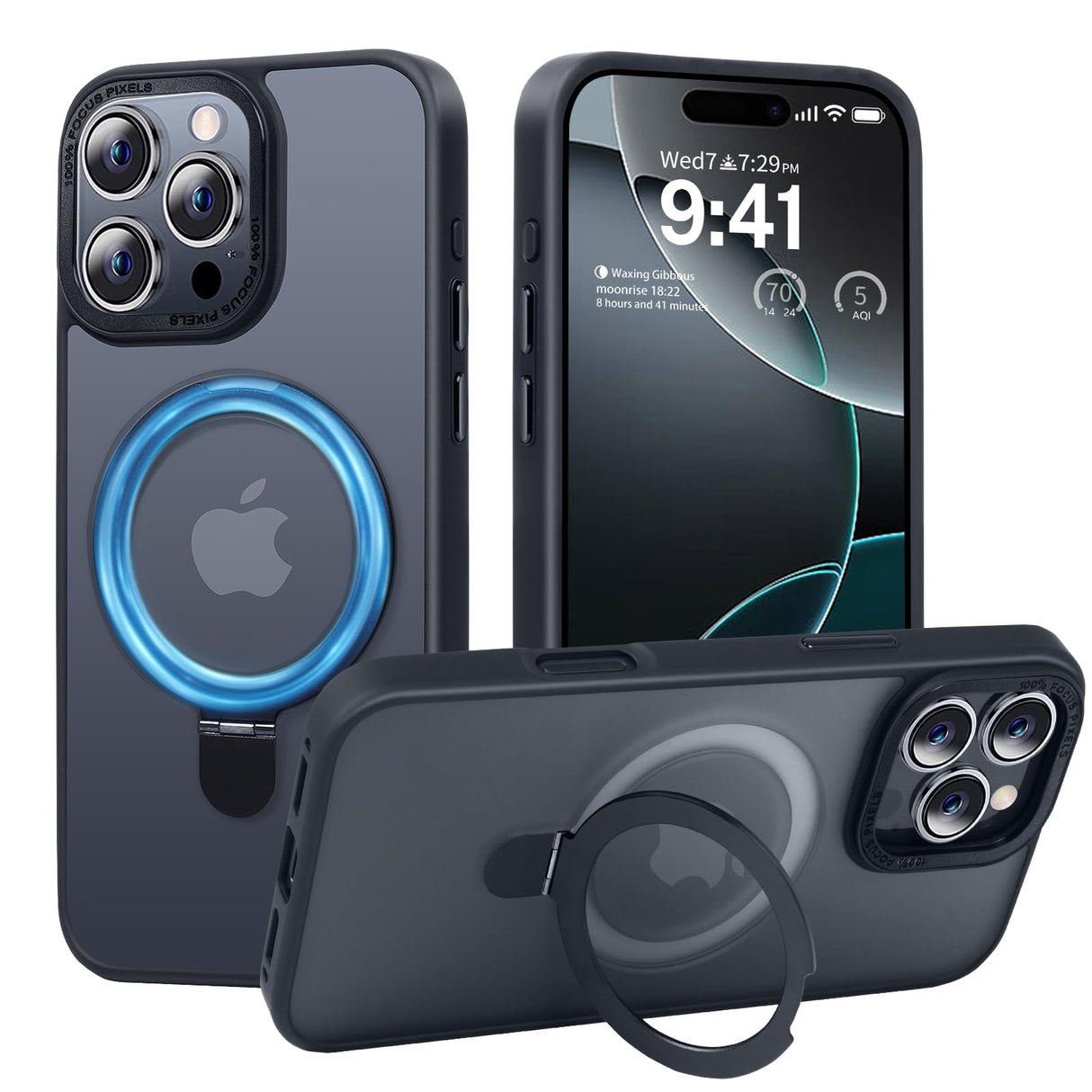 UCHUANG for iPhone 16 Pro Case with Magnetic Invisible Stand Cover Shockproof and Anti-Yellow Slim Thin Translucent Matte Protective Magsafe Case for Apple iPhone 16 Pro 6.1 inch - Black
