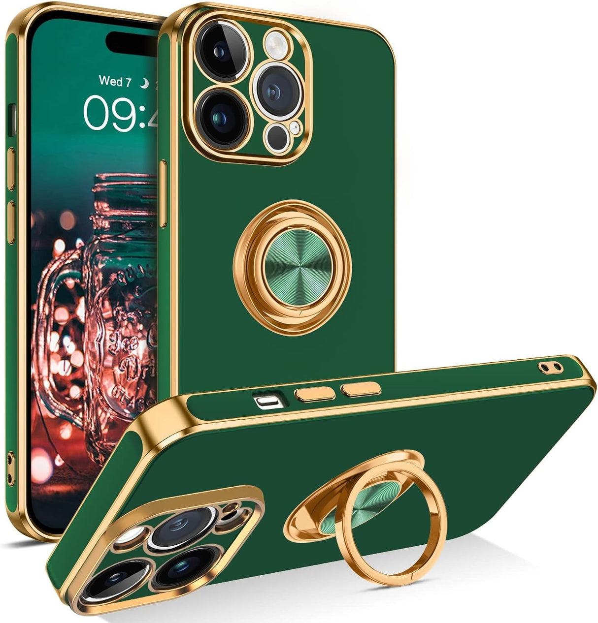 AWH iPhone 14 Pro Max Case - Slim Lightweight 360° Ring Holder Kickstand Support Car Mount Shockproof Women Men Non-Slip Protective Case for iPhone 14 Pro Max 6.7" (Dark Green)