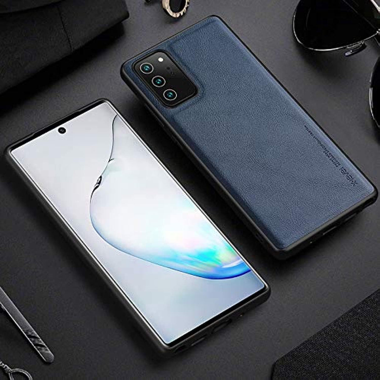 جراب جلدي مخصص من X-Level متوافق مع غطاء الهاتف الخلفي Samsung Note 20 5G (Samsung Note 20، أزرق داكن)