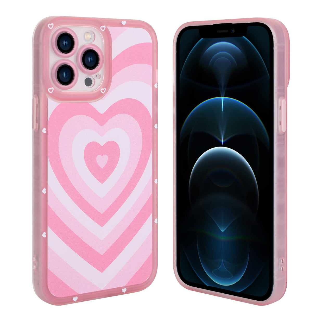 AIGOMARA Compatible with iPhone 12 Pro Case Pink Heart Print Cute Pattern Case for Women Girl Full Camera Protective Soft TPU Shockproof Phone Cover for iPhone 12 Pro