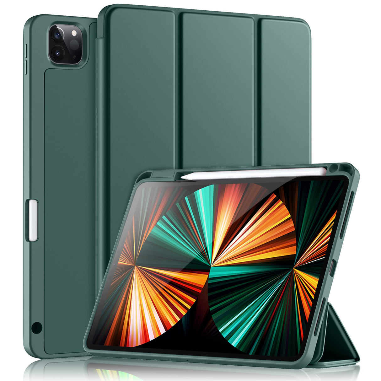 Wenlaty Case Compatible with iPad Pro 11 Case 2021/2020 with Pencil Holder, for iPad Pro 11 Inch Case 3rd/2nd Generation, Trifold Stand Protective Case with Soft TPU Back, Auto Wake/Sleep, Pine Green